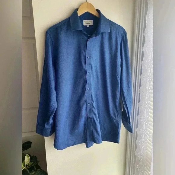 Ted Baker Endurance Blue Button Up Dress Shirt Diamond Geometric Print Pattern - Picture 1 of 5